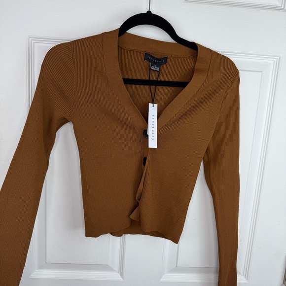 Sanctuary NWT Brown Ribbed Button-Up Sweater - Picture 1 of 6